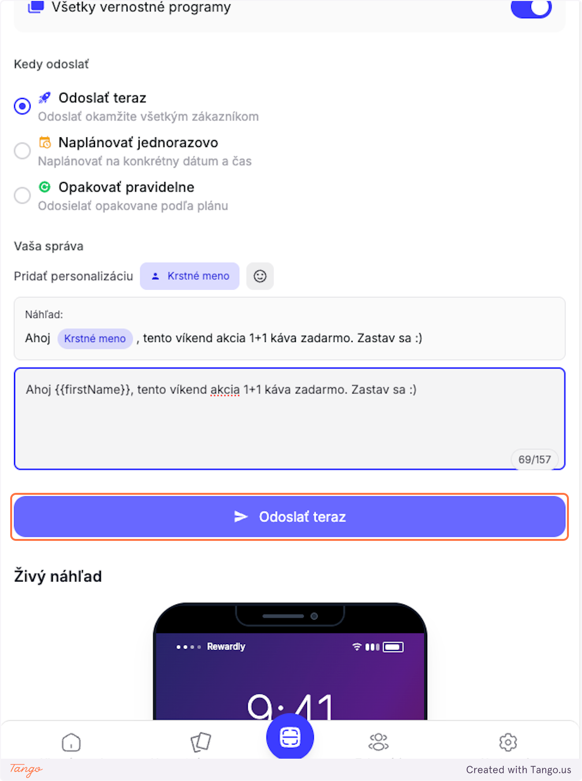 Click on Odoslať teraz